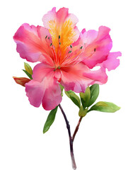 Obraz premium Watercolor illustration of a pink azalea flower. Cut out illustration of summer flower, botanical sketch isolated on transparent background.