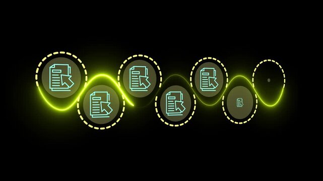 E document management concept on the black background. Online documentation database, paperless office idea. Storage, tracking and sharing digital documents. Motion graphics of online file. 4k video.