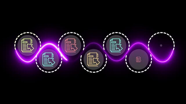 E document management concept on the black background. Online documentation database, paperless office idea. Storage, tracking and sharing digital documents. Motion graphics of online file. 4k video.