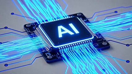 AI chip with glowing circuitry - Powered by Adobe