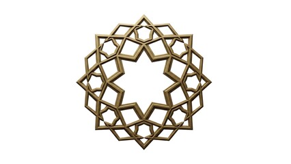 Golden 3D Islamic Geometric Star Pattern on White Background