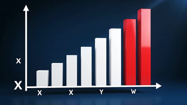 Abstract bar chart graph with x and y axis presentation on blue
