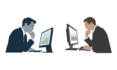 Businessman Analyzing Data on Screen, Business Analytics Illustration Concept