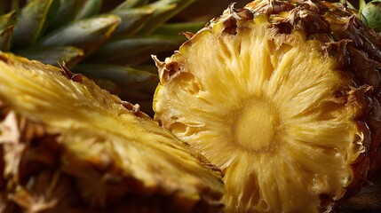Macro Photography Capturing the Vibrant and Inviting Essence of a Freshly Sliced Pineapple with Tropical Magic