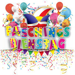 Faschingsdienstag Cover Banner mit Luftballons, Luftschlangen und Konfetti	