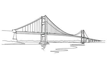 Fototapeta premium Giant bridge over river, Continuous one line drawing design.