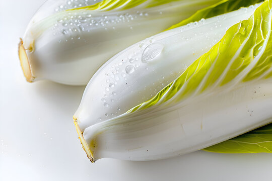 Close-up of fresh halved belgian endive with water droplets