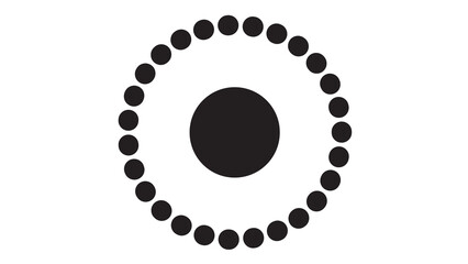 Concentric design: a central black circle surrounded by a ring of black dots on a white background,...