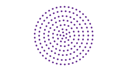 Vibrant purple spiral pattern of dots on a white background, an artistic and modern abstract graphic for creative projects.