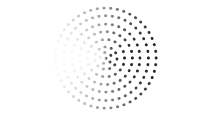 Monochromatic spiral of dots from black to white, abstract circular graphic design with a subtle gradient and fading effect