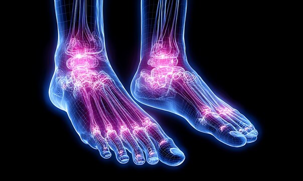 Restless Legs Syndrome RLS - Highlighted nerves showing Neuropathic foot and leg pain - 3D illustration