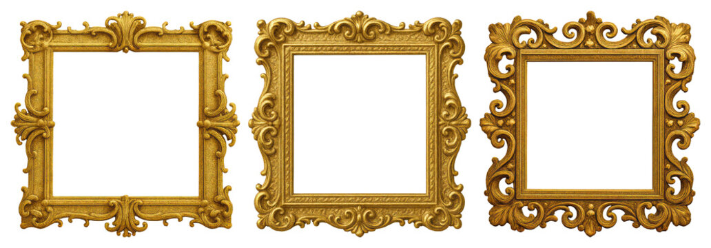 PNG Ornate vintage gold frames, element set on transparent background