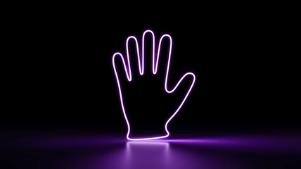 Fototapeta premium A vibrant neon purple outline of an open human hand against a dark background