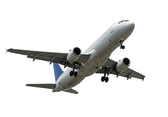 Obraz premium Commercial airliner in flight isolated on transparent background