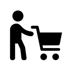Silhouette of person with shopping cart on white background isolated. Useful for e-commerce blogs and retail websites discussing consumer trends and online shopping.