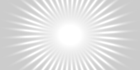 Sun rays. Grey background, white sun rays. Radial circle lines. Starburst pattern. Comic beam lines. Sun rays effect. vector modern.