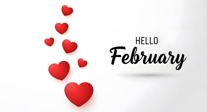 Hello february greeting with red hearts