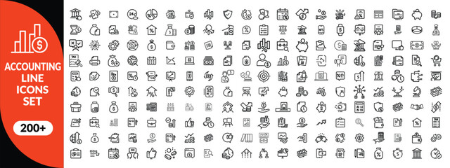 Accounting and taxes line icons collection. Big UI icon set in a flat design. Thin outline icons pack. big icon set . Vector illustration EPS10