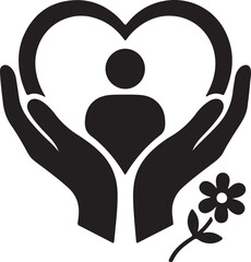 Caring hands forming a heart around a person with a flower, symbolizing human support and compassion