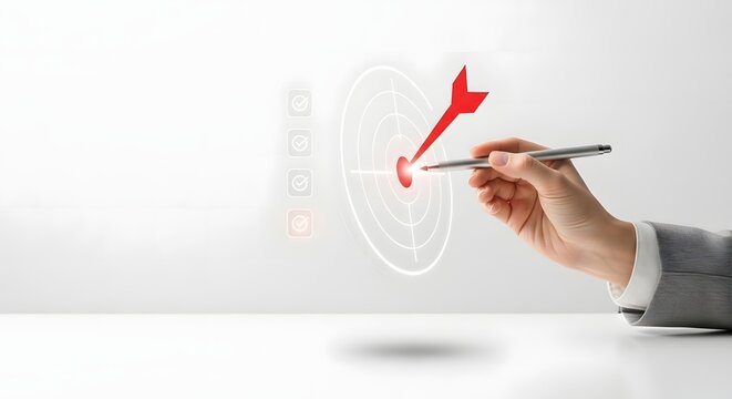 Businessperson aims for success by targeting the bullseye on a digital chart