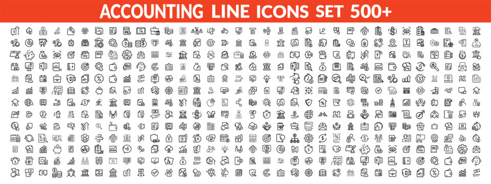 Accounting and taxes line icons collection. Big UI icon set in a flat design. Thin outline icons pack. big icon set . Vector illustration EPS10