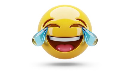 Obraz premium Laughing emoji with tears of joy on white background