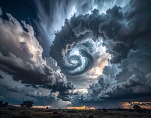 Dramatic stormy weather with swirling clouds.