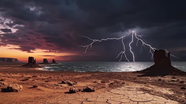 Exploring a Stormy Desert Coast During Sunset