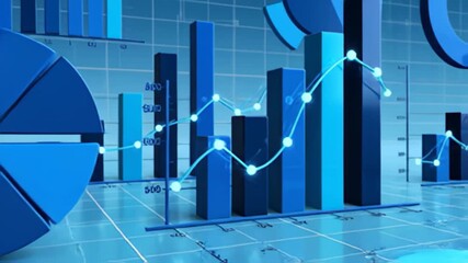 Abstract blue data visualization with bar graphs and line charts - Powered by Adobe