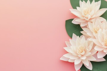 Elegant water lilies arranged on a soft pink background for decor
