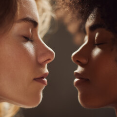 Obraz premium Intime Nahaufnahme zweier Frauen in stiller Verbundenheit und Nähe