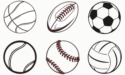 Fototapeta premium Sports Ball Clipart Collection – Soccer, Baseball, Football, Basketball, Volleyball & Pool Ball Illustrations .