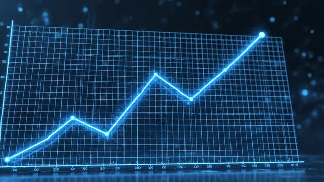 Abstract blue line graph increase decrease on grid network backdrop