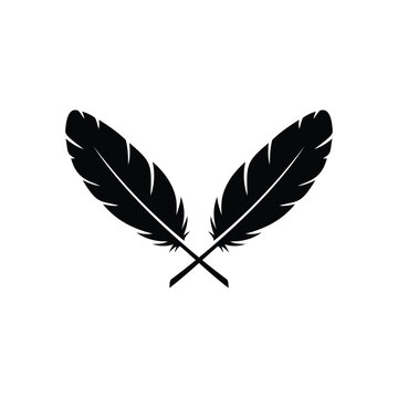 Crossed feathers silhouette vector flat illustration design.