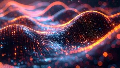 Vibrant digital waves: Captivating visualization of dynamic, luminous waves. Reflecting technological innovation, energy, and data flow.