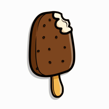 Delicious chocolate ice cream bar with bite taken out