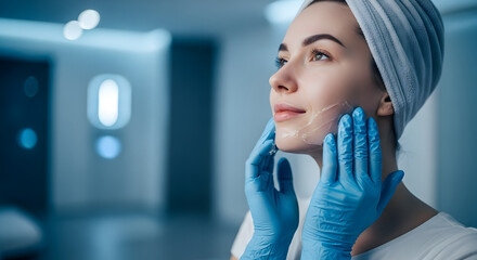 Woman Wearing Gloves Touching Her Face.