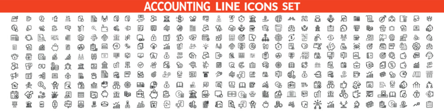 Accounting and taxes line icons collection. Big UI icon set in a flat design. Thin outline icons pack.  icon set design .