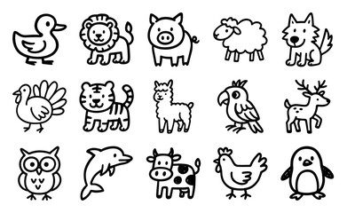 Obraz premium Cute animal outline illustrations