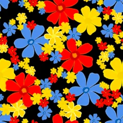 Gardinen Abstrakt mit Pinselstrichen floral seamless pattern background, with abstract flowers, strokes and splashes, spring flowers, on black  © Kirsten Hinte