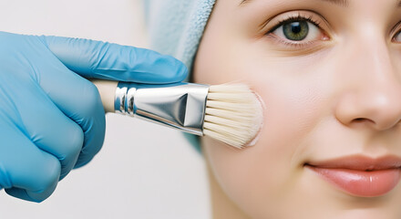 Woman Receiving Facial Treatment with Brush.