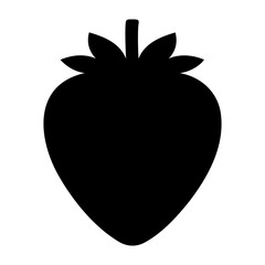 Minimalist black strawberry silhouette icon isolated on transparent background for food design projects