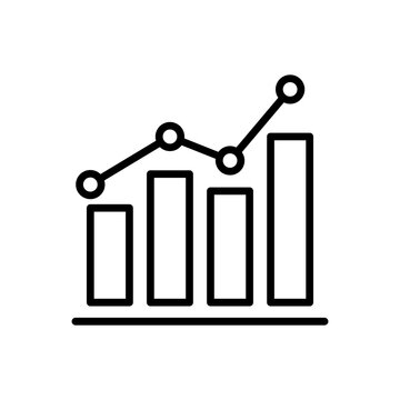 A clear outline icon depicting a bar chart combined with an upward trending line graph for data analysis
