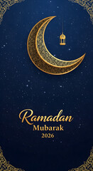 Fototapeta premium Golden crescent moon ramadan mubarak poster art