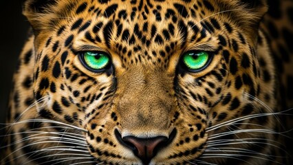 Obraz premium Stunning leopard with vibrant green eyes staring intensely