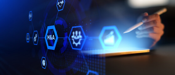 Mergers and Acquisitions M&A Strategy and Corporate Integration Illustrated as Business Technology...