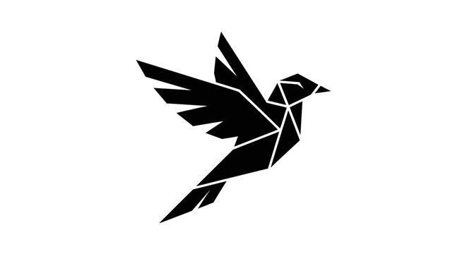 Geometric Black Bird Origami Style Flying Symbol.