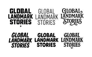 Obraz premium Diverse Typography Grid. Global landmark stories. Set lettering. harmonious lettering variations of the same emblematic concept, each with different artistic