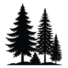 Fototapeta premium A silhouette showcases three pine trees of varying sizes standing together on earth