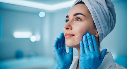 Woman Receiving Facial Treatment with Gloves.